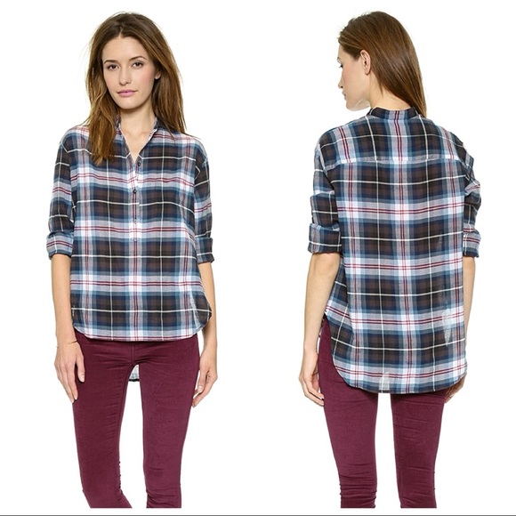 MADEWELL Collarless Plaid Popover Top - Picture 1 of 5